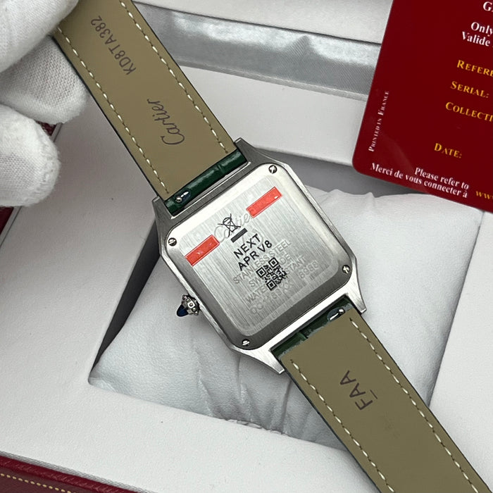 Cartier Santos Stainless Steel White Dial 40MM – Green Leather Strap Luxury Watch