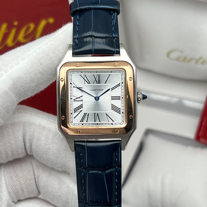 Cartier Santos Couple Set Two-Tone Rose Gold & Steel – Blue Leather Strap His & Hers