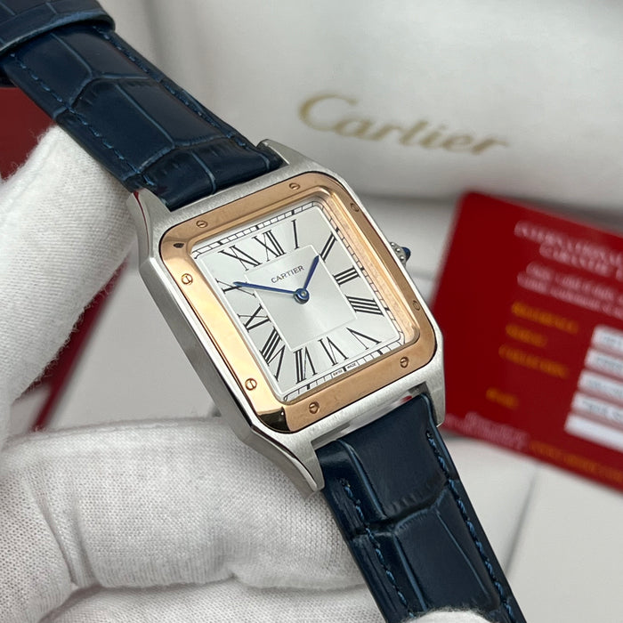 Cartier Santos Couple Set Two-Tone Rose Gold & Steel – Blue Leather Strap His & Hers