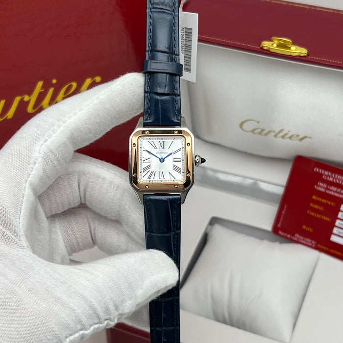 Cartier Santos Couple Set Two-Tone Rose Gold & Steel – Blue Leather Strap His & Hers