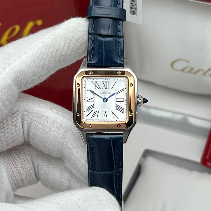 Cartier Santos Couple Set Two-Tone Rose Gold & Steel – Blue Leather Strap His & Hers