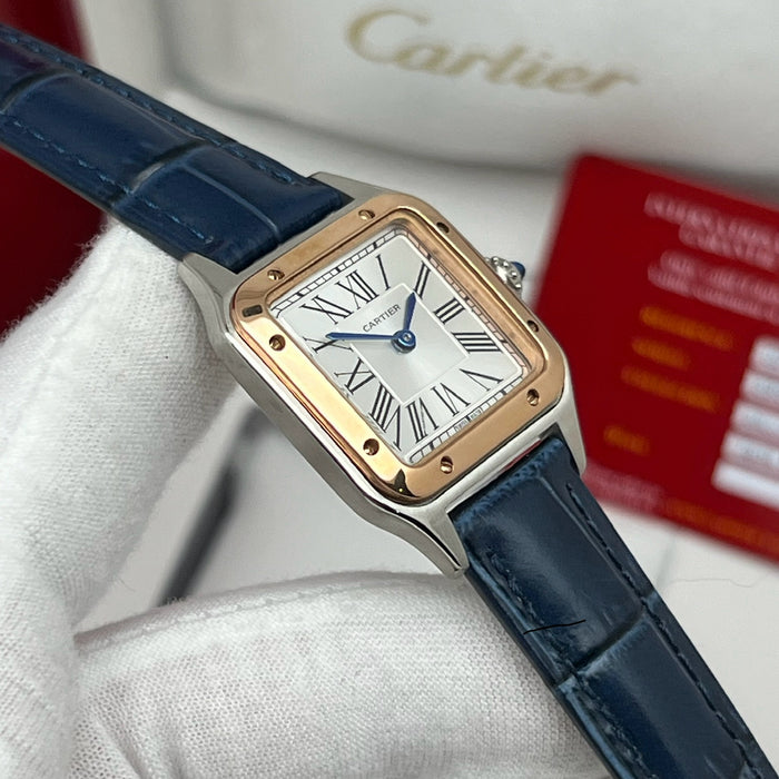 Cartier Santos Couple Set Two-Tone Rose Gold & Steel – Blue Leather Strap His & Hers