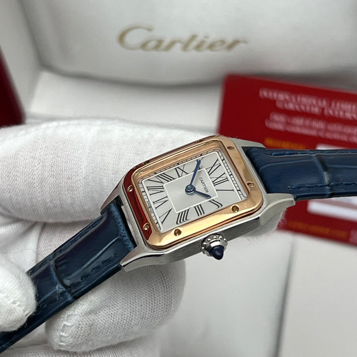 Cartier Santos Couple Set Two-Tone Rose Gold & Steel – Blue Leather Strap His & Hers