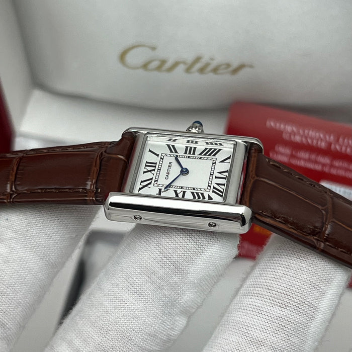Cartier Tank Couple Set Silver Case – Brown Leather Strap His & Hers