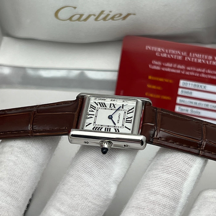 Cartier Tank Couple Set Silver Case – Brown Leather Strap His & Hers