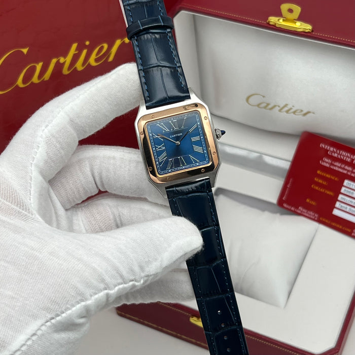 Cartier Santos Couple Set Blue Dial Two-Tone – Rose Gold & Steel His & Hers Luxury Watches