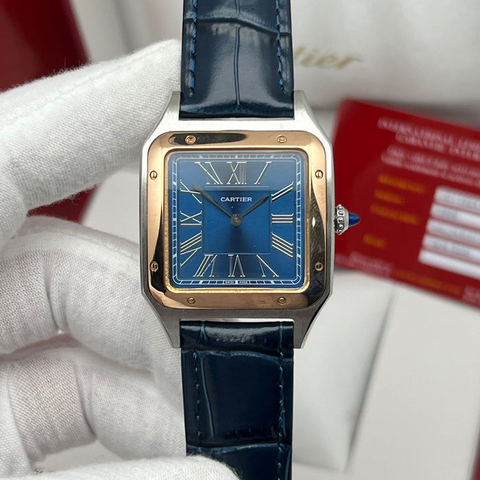 Cartier Santos Couple Set Blue Dial Two-Tone – Rose Gold & Steel His & Hers Luxury Watches