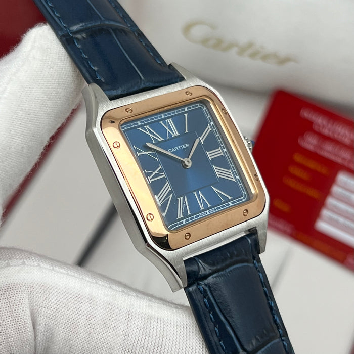 Cartier Santos Couple Set Blue Dial Two-Tone – Rose Gold & Steel His & Hers Luxury Watches