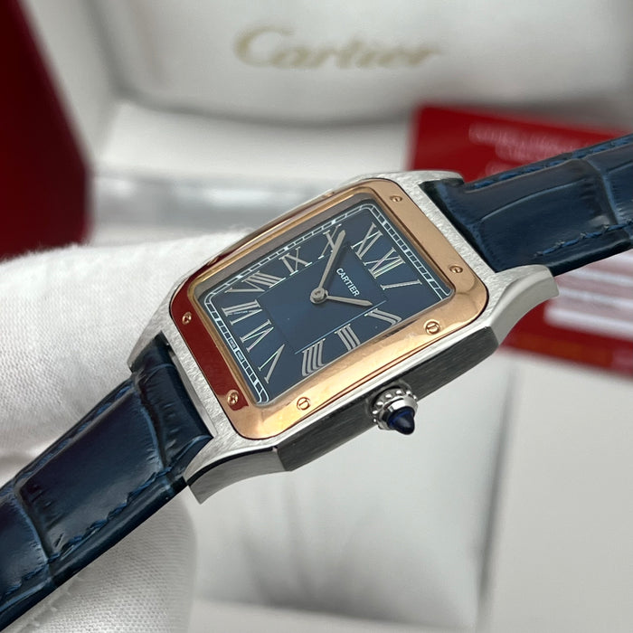 Cartier Santos Couple Set Blue Dial Two-Tone – Rose Gold & Steel His & Hers Luxury Watches