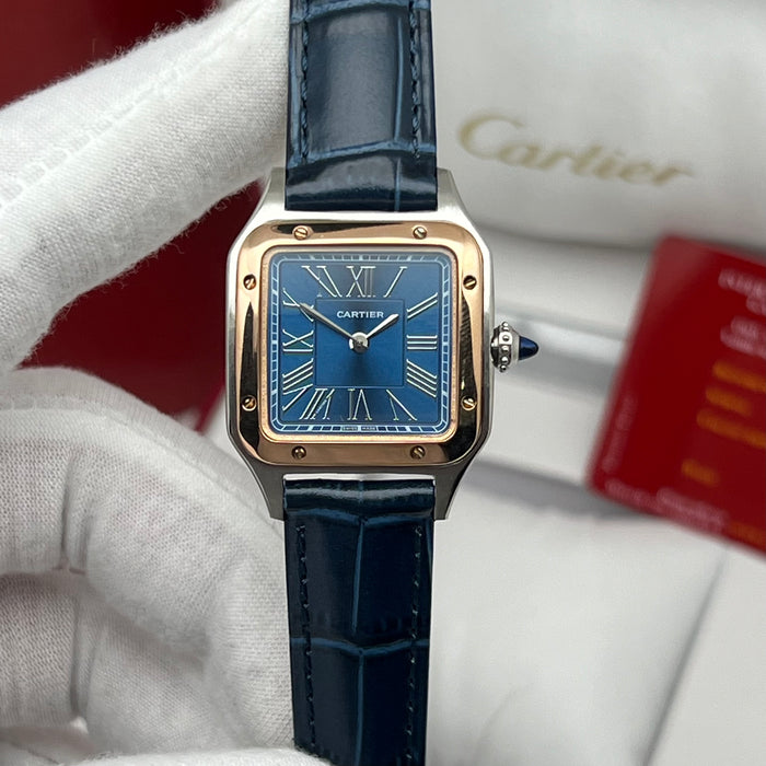 Cartier Santos Couple Set Blue Dial Two-Tone – Rose Gold & Steel His & Hers Luxury Watches