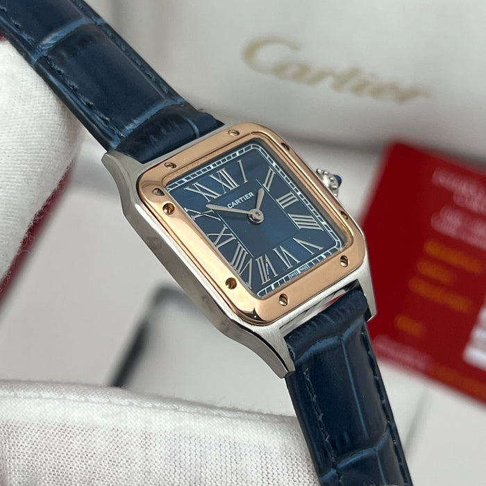 Cartier Santos Couple Set Blue Dial Two-Tone – Rose Gold & Steel His & Hers Luxury Watches