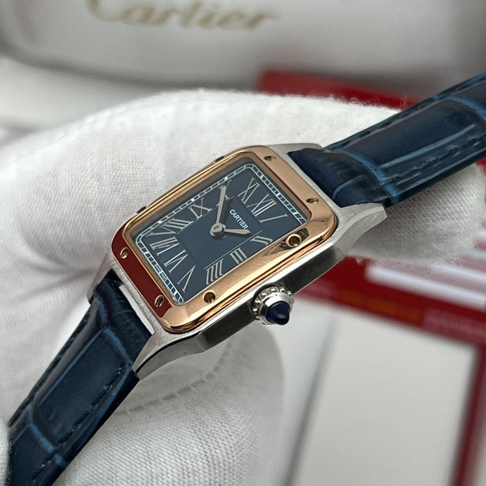 Cartier Santos Couple Set Blue Dial Two-Tone – Rose Gold & Steel His & Hers Luxury Watches