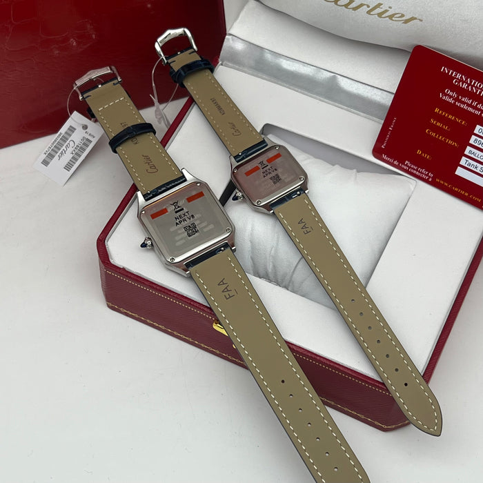 Cartier Santos Couple Set Blue Dial Two-Tone – Rose Gold & Steel His & Hers Luxury Watches