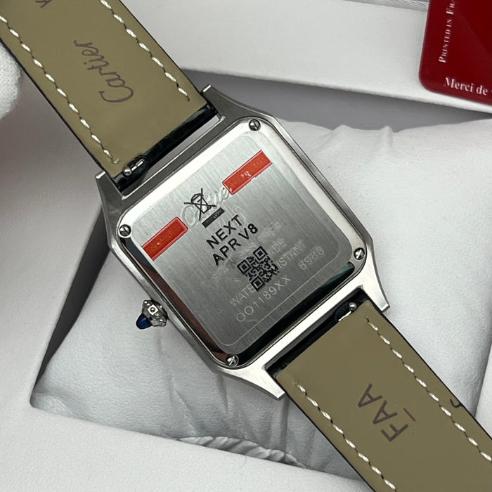 Cartier Santos Couple Set Two-Tone Rose Gold & Steel – Black Leather Strap His & Hers Watches