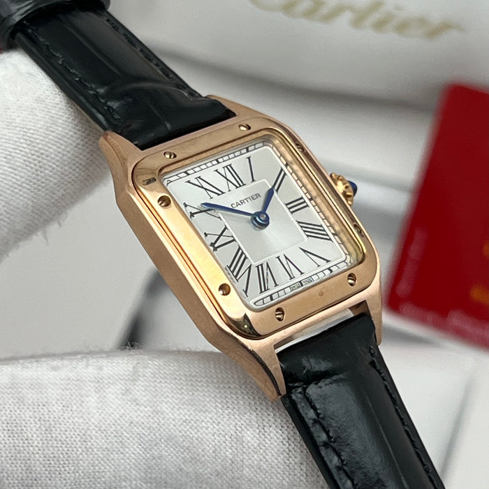 Cartier Santos Couple Set Two-Tone Rose Gold & Steel – Black Leather Strap His & Hers Watches
