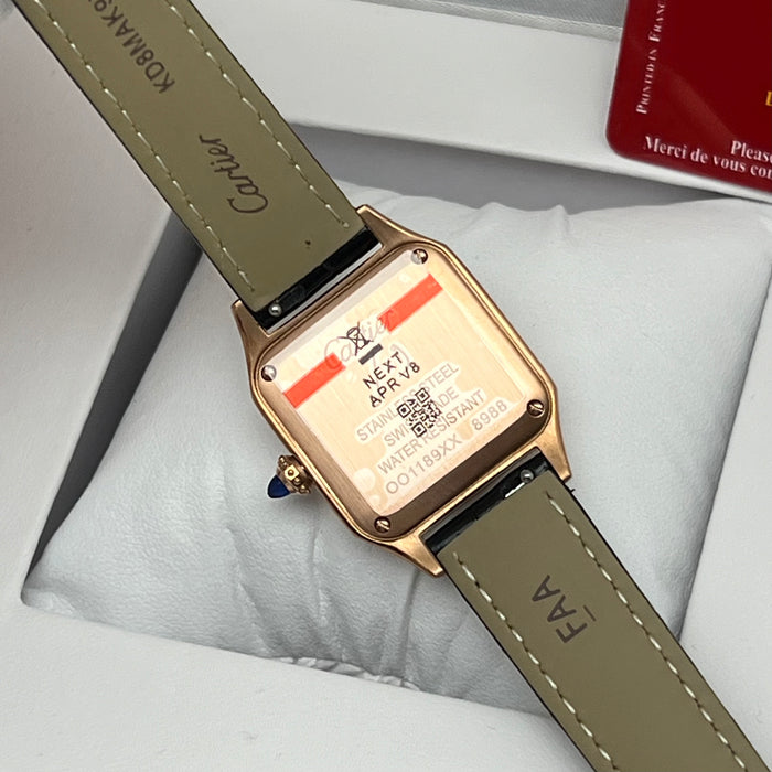 Cartier Santos Couple Set Two-Tone Rose Gold & Steel – Black Leather Strap His & Hers Watches