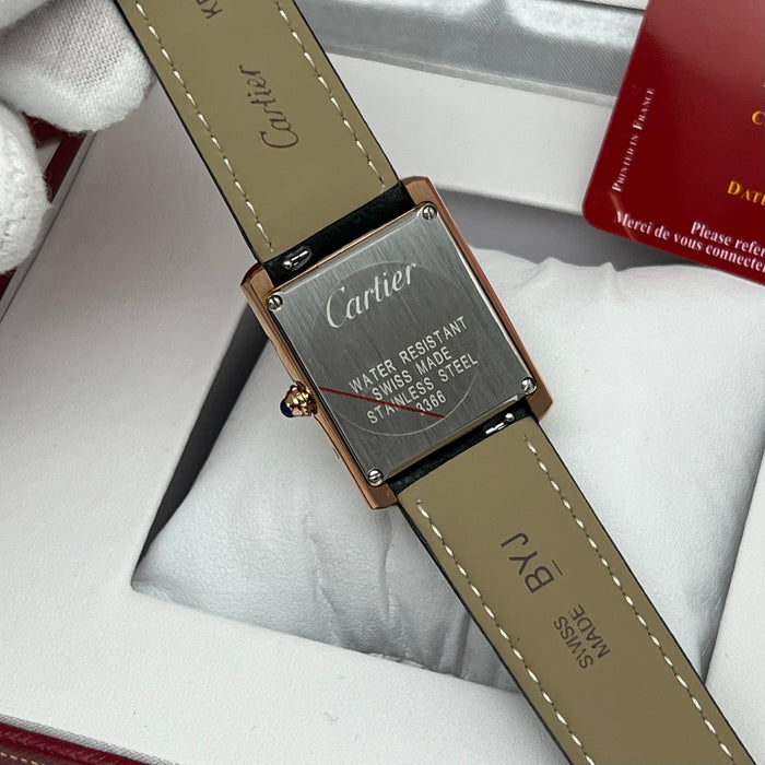 Cartier Tank Diamond Bezel Rose Gold 25MM – Black Leather Strap Women’s Luxury Watch