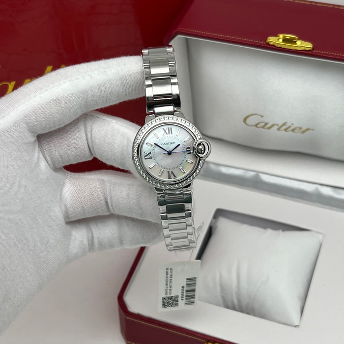 Cartier Ballon Bleu Style 28MM – Diamond Bezel Stainless Steel Watch for Women