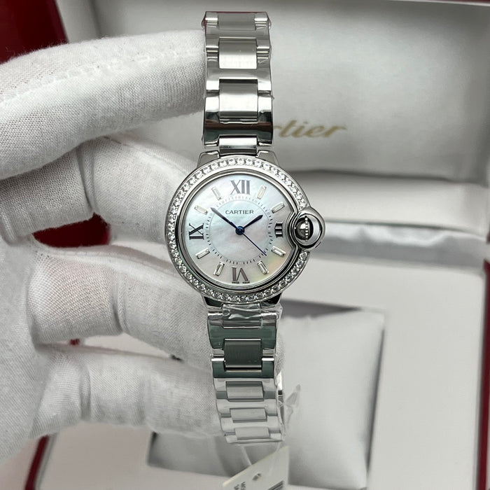 Cartier Ballon Bleu Style 28MM – Diamond Bezel Stainless Steel Watch for Women