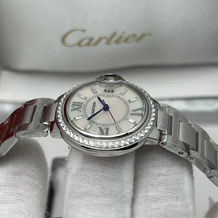 Cartier Ballon Bleu Style 28MM – Diamond Bezel Stainless Steel Watch for Women