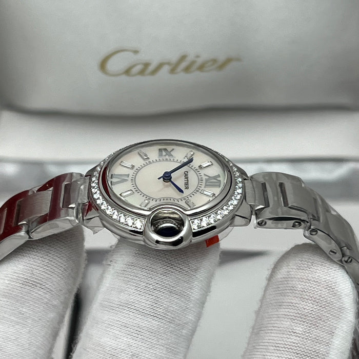 Cartier Ballon Bleu Style 28MM – Diamond Bezel Stainless Steel Watch for Women