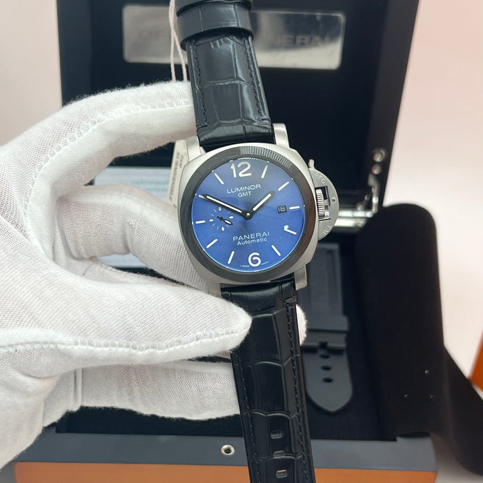 Panerai Luminor GMT Blue Sunburst Dial 44MM Leather Strap Watch