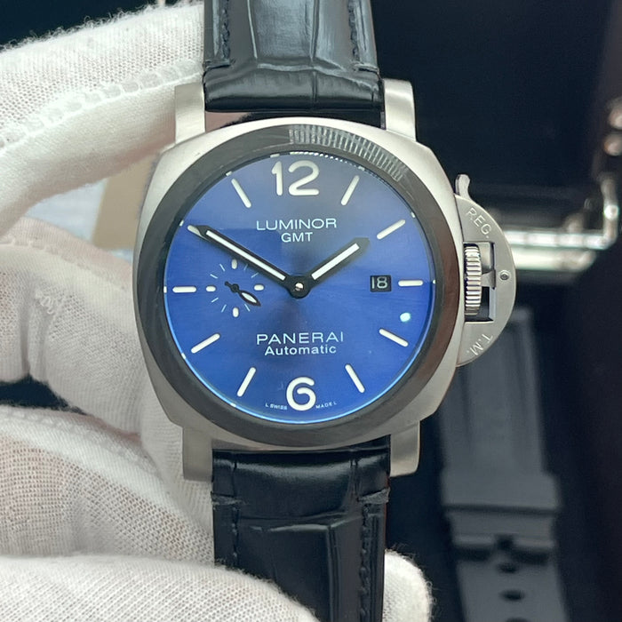 Panerai Luminor GMT Blue Sunburst Dial 44MM Leather Strap Watch