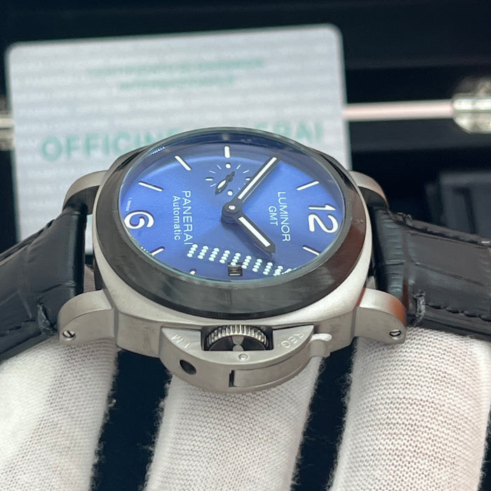 Panerai Luminor GMT Blue Sunburst Dial 44MM Leather Strap Watch