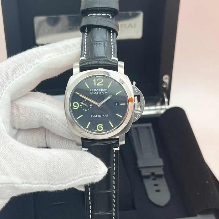 Panerai Luminor Marina Black Dial 44MM Leather Strap Watch