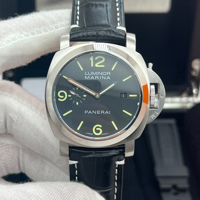 Panerai Luminor Marina Black Dial 44MM Leather Strap Watch