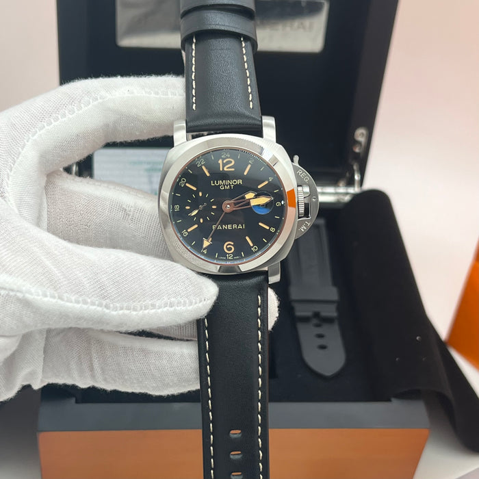 Panerai Luminor GMT 24H Black Dial 44MM Leather Strap Watch