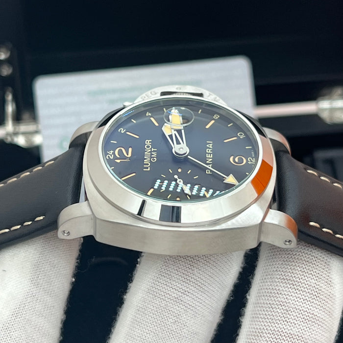 Panerai Luminor GMT 24H Black Dial 44MM Leather Strap Watch
