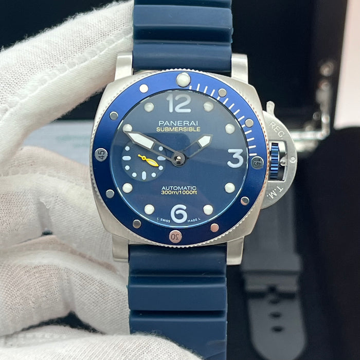 Panerai Submersible Blue Edition PAM Bezel Automatic Diver 44MM Watch
