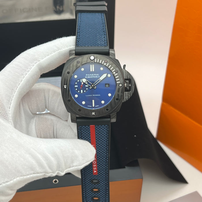 Panerai Submersible Luna Rossa PAM Style 44MM – Forged Carbon Blue Dial