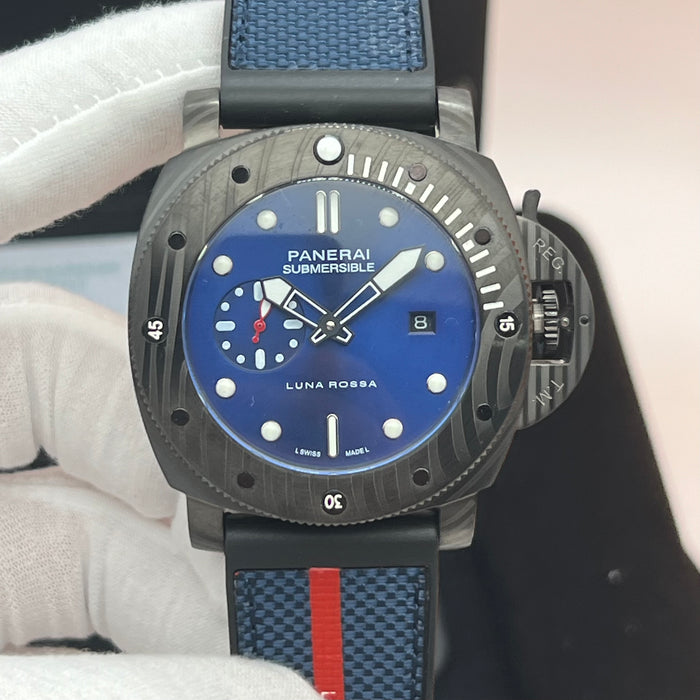 Panerai Submersible Luna Rossa PAM Style 44MM – Forged Carbon Blue Dial