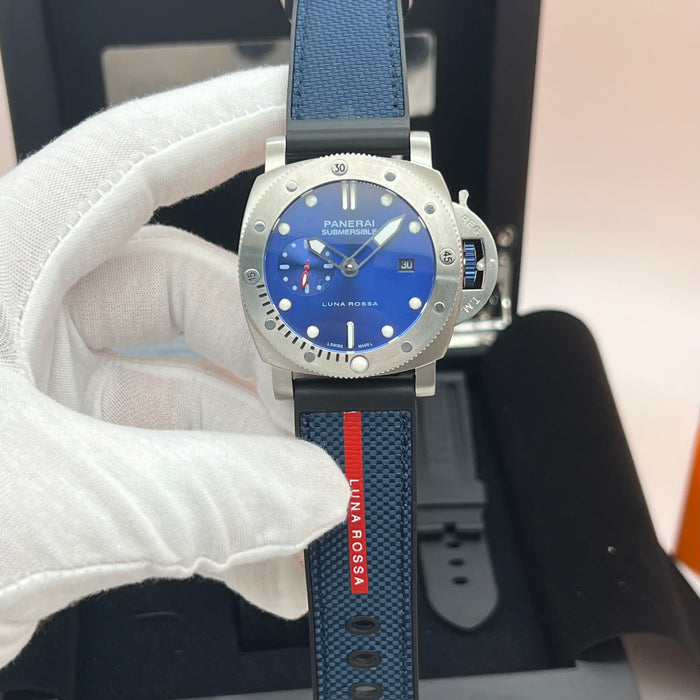 Panerai Submersible Luna Rossa PAM Style 44MM – Brushed Steel Blue Dial