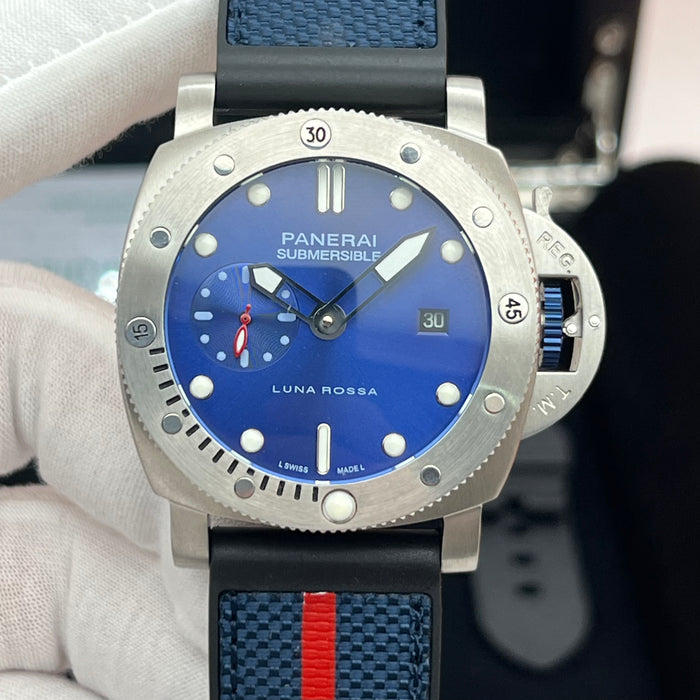 Panerai Submersible Luna Rossa PAM Style 44MM – Brushed Steel Blue Dial