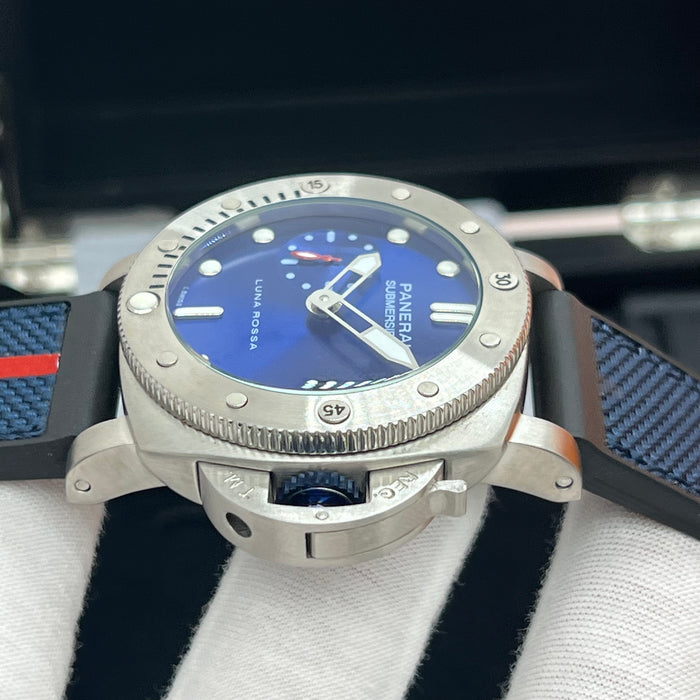 Panerai Submersible Luna Rossa PAM Style 44MM – Brushed Steel Blue Dial
