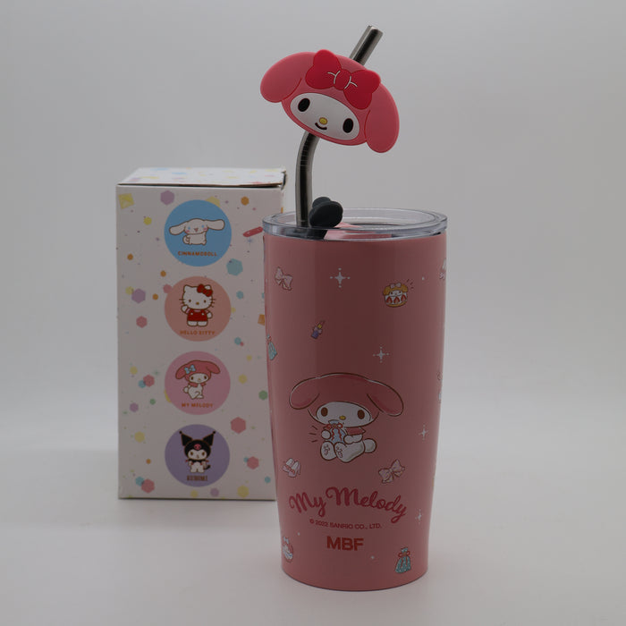 Stainless Steel Water Bottle Cute Cup With Straw Double Drink 600ml