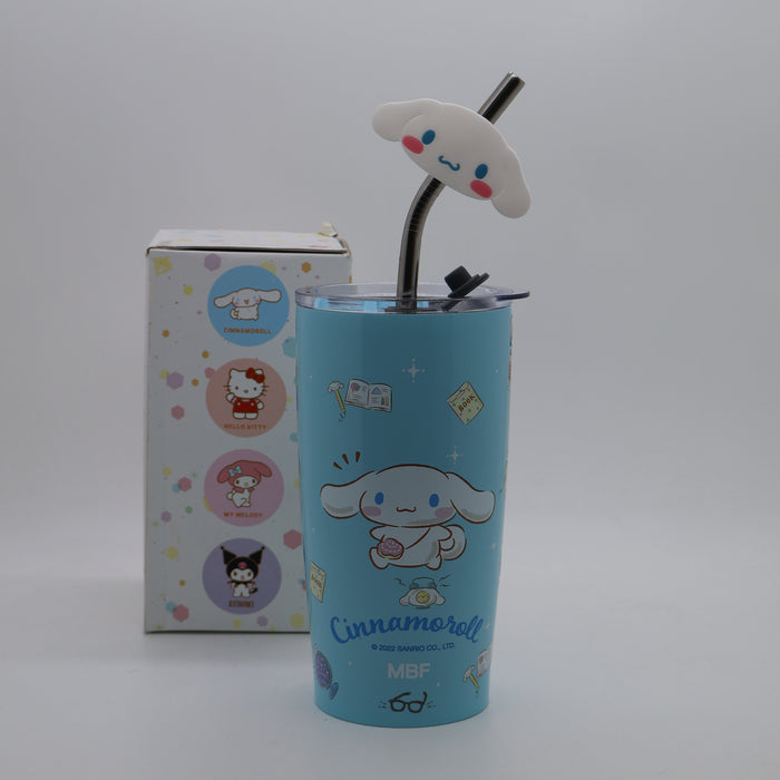 Stainless Steel Water Bottle Cute Cup With Straw Double Drink 600ml