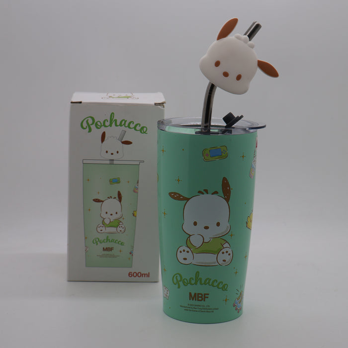 Stainless Steel Water Bottle Cute Cup With Straw Double Drink 600ml