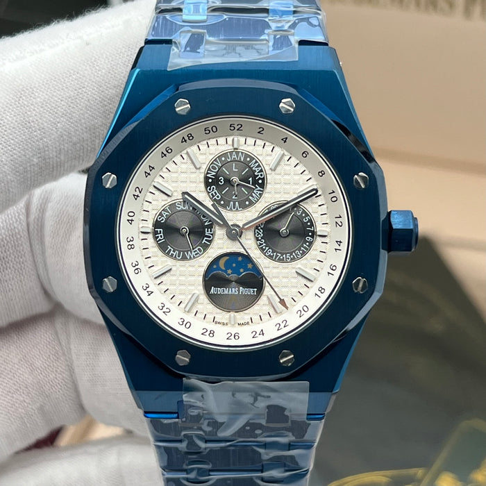 Audemars Piguet Royal Oak Perpetual Calendar – Blue Ceramic & Silver Tapisserie Dial