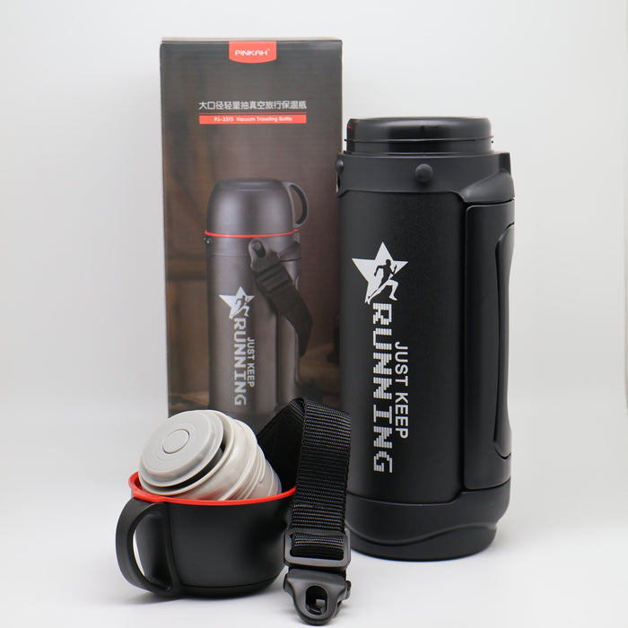 Pinkah 1.6mL Stainless Steel Large Coffe Thermoses For Travel Insulated Water Vacuum Bottle With Plastic Cup Hiking