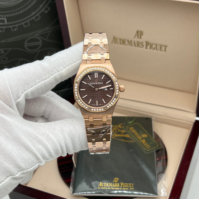 Audemars Piguet Royal Oak Rose Gold Diamond Bezel 33MM – Brown Dial