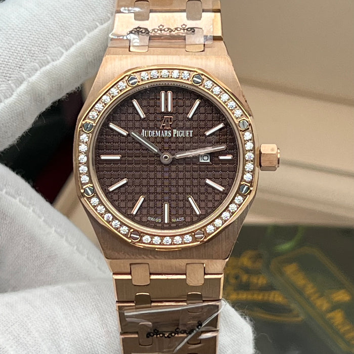 Audemars Piguet Royal Oak Rose Gold Diamond Bezel 33MM – Brown Dial