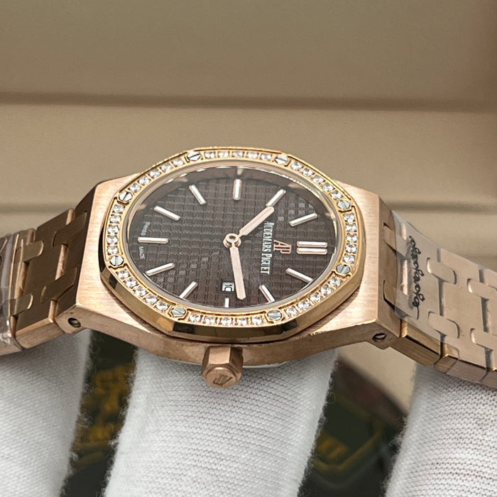 Audemars Piguet Royal Oak Rose Gold Diamond Bezel 33MM – Brown Dial