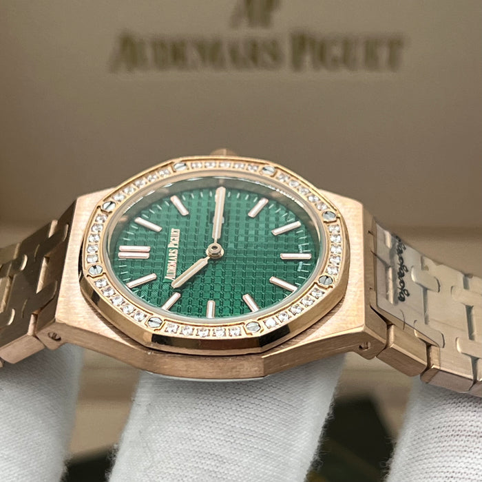 Audemars Piguet Royal Oak Quartz 33mm Rose Gold Diamond Bezel with Green Dial