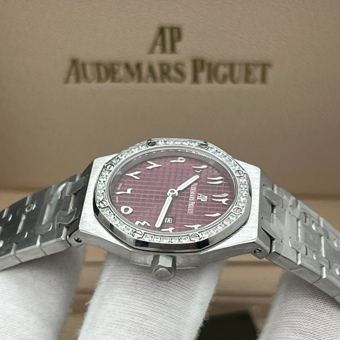 Audemars Piguet Royal Oak Quartz 33mm Stainless Steel Diamond Bezel with Burgundy Eastern Arabic Dial