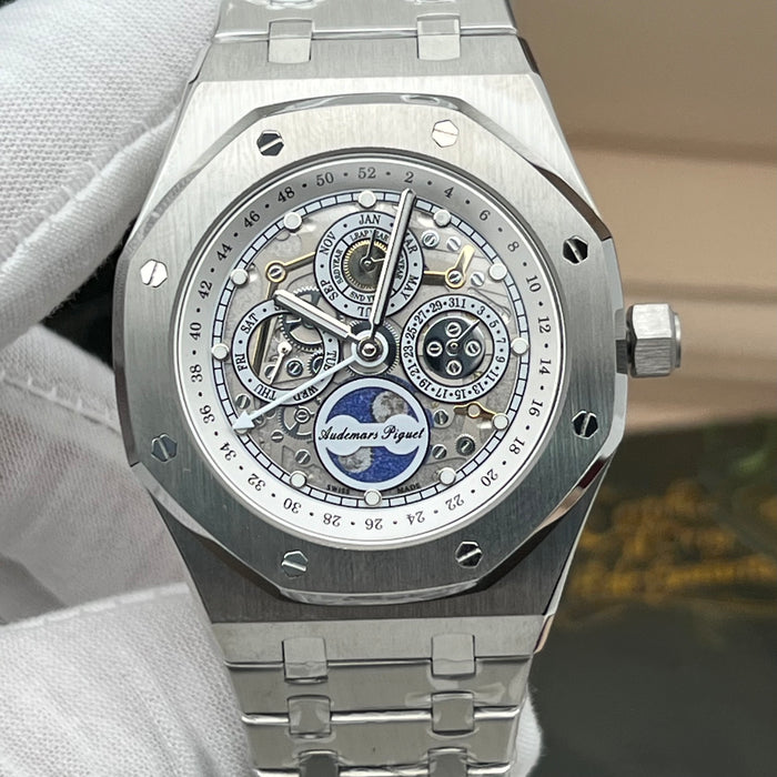 Audemars Piguet Royal Oak Perpetual Calendar Openworked 41mm Steel White Accents