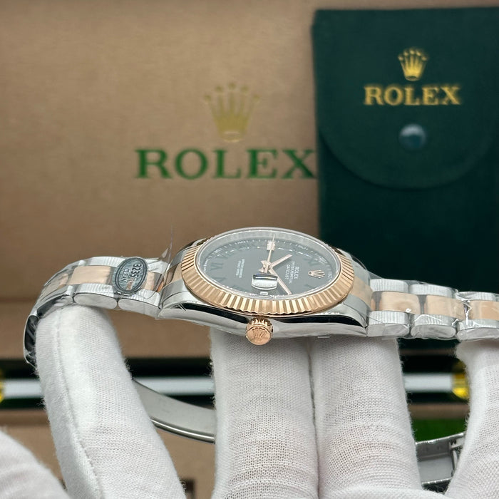 Rolex Datejust 41 – Oystersteel & Everose Gold – Slate Dial with Green Roman Numerals